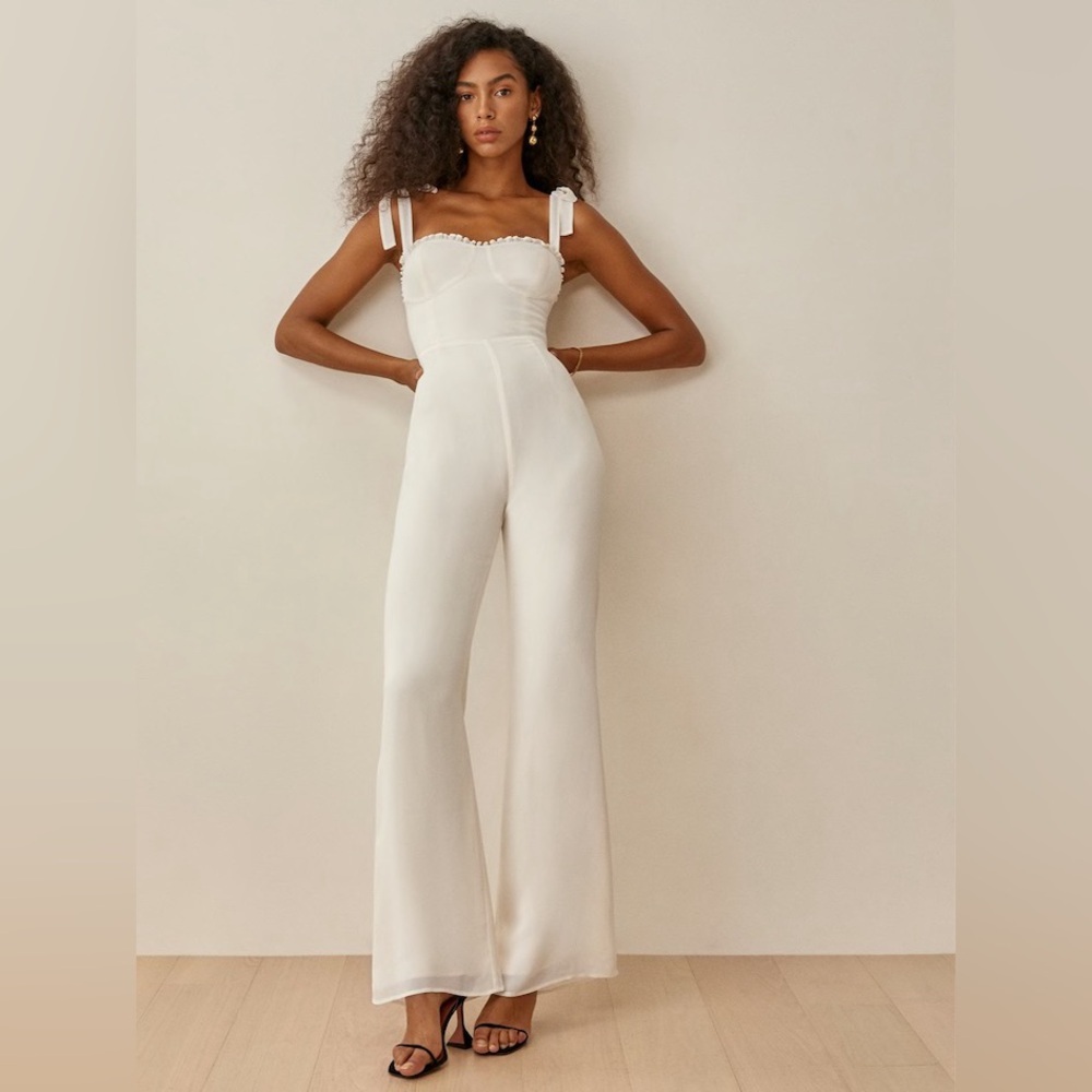 Reformation Ivory Wide-Leg Jumpsuit 🤍 | Sweetheart Neckline – Size 12